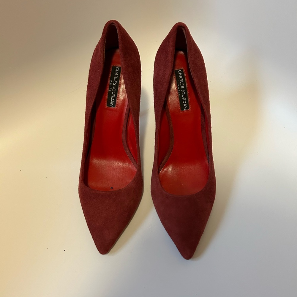 Burgundy / Oxblood red suede heels by Charles Jourdan size 10M